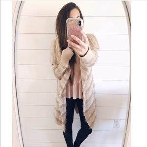 Cozy fuzzy long cardigan with ties neutral colors